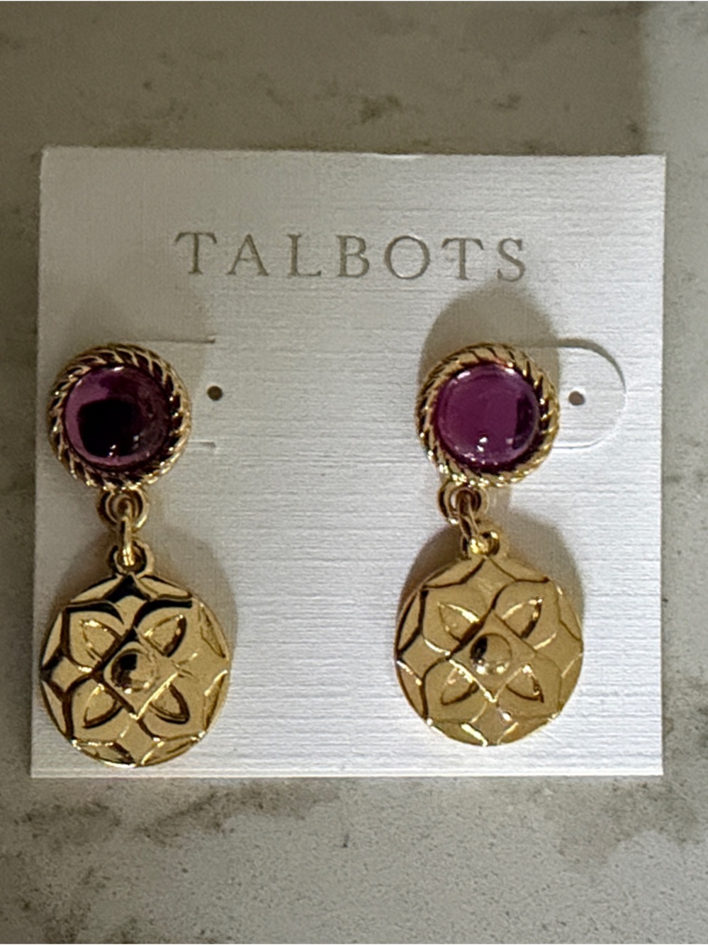 Talbots Gold-Tone Drop Earrings with Purple